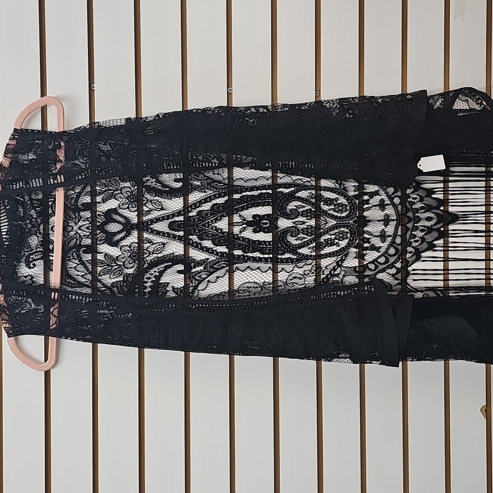 Black Lace Swim Cover / Vest with Fringe